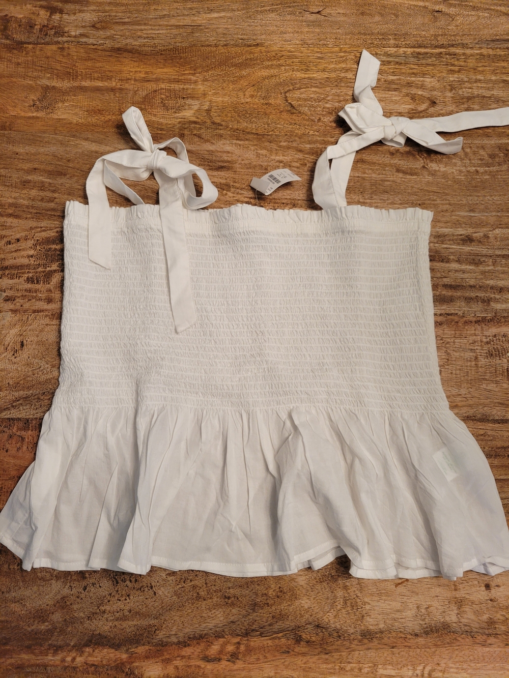 J. Crew White Smocked Ruffle Camisole with Tie Straps